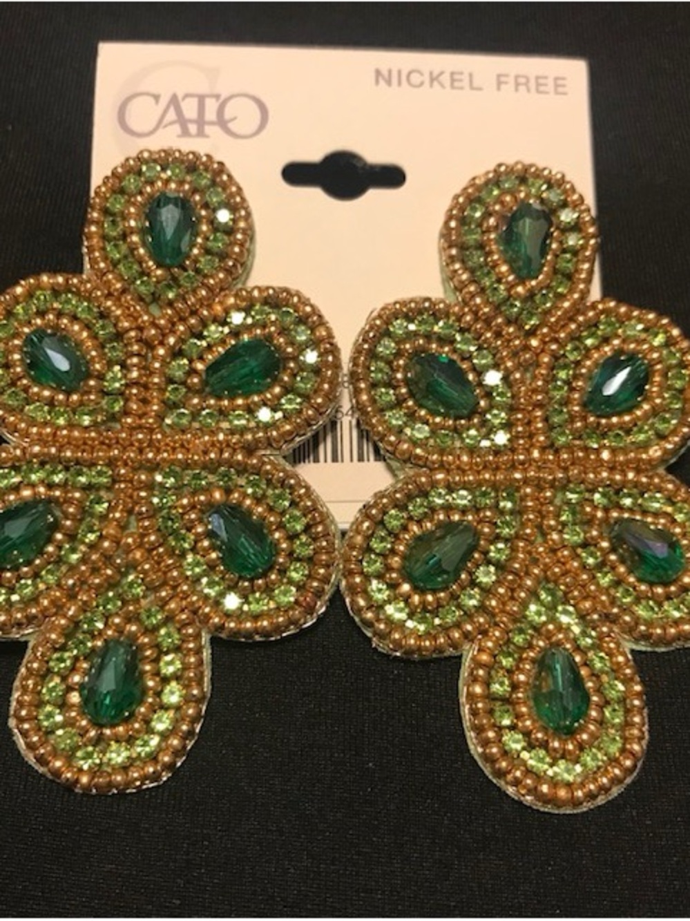 Cato Gold and Emerald Green Beaded Floral Earrings